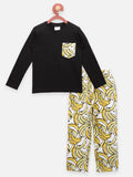 LilPicks Black Tshirt with Banana Print Nightsuit