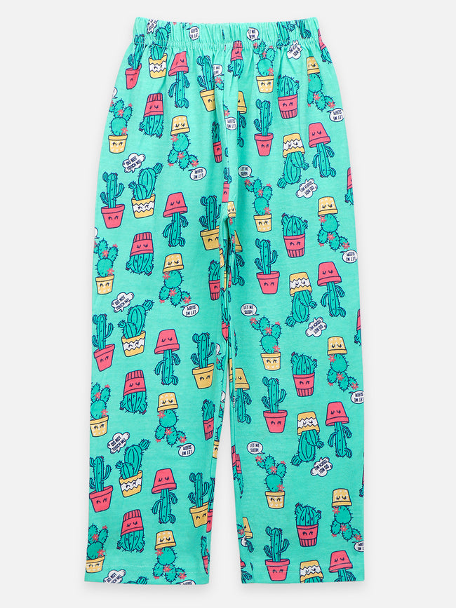 LilPicks Navy Tshirt with Cactus Print Nightsuit