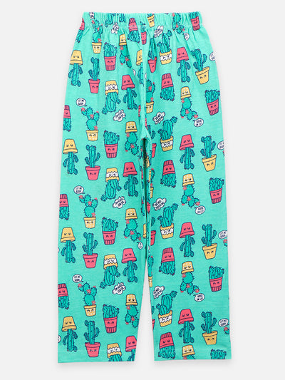 LilPicks Navy Tshirt with Cactus Print Nightsuit