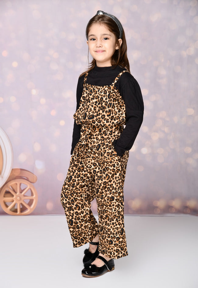 Tiger Print Pinafore Jumpsuit with Black Hi-neck Set