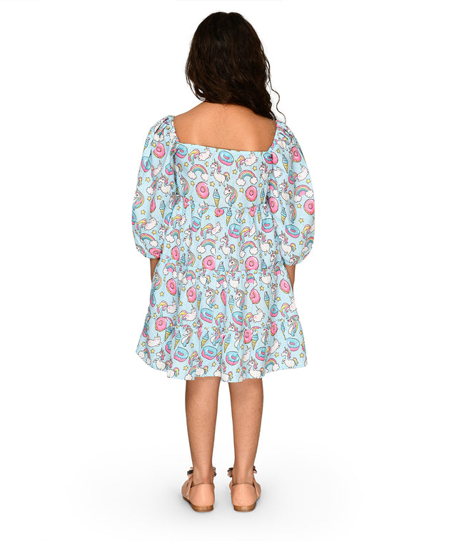 Unicorn Print Sky blue Designer Dress