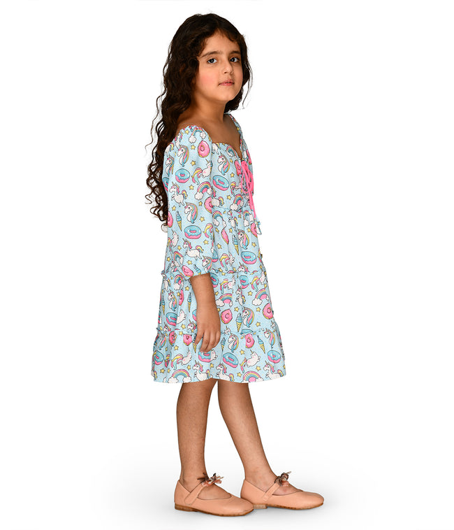 Unicorn Print Sky blue Designer Dress