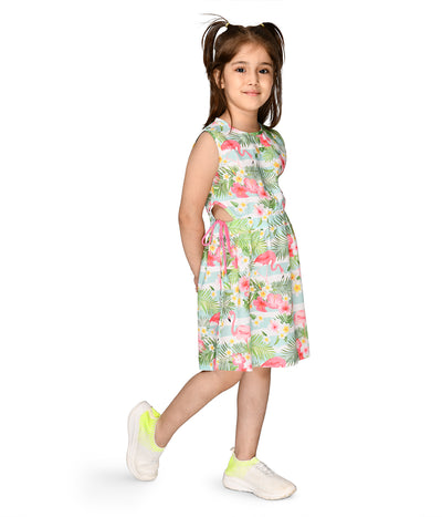 Flammingo Print Waist cut out Dress
