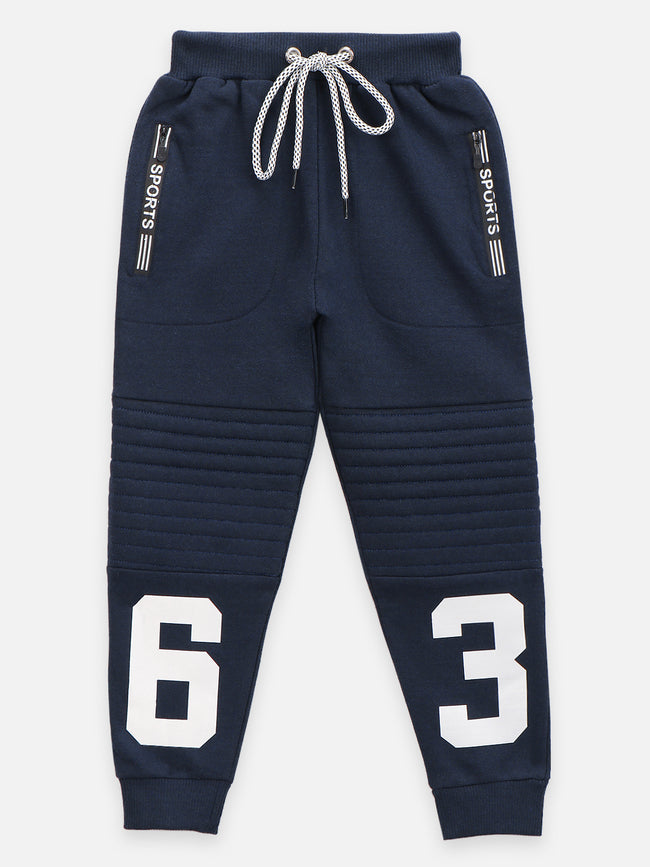 Navy Blue Knee Quilted Fleece TrackPant
