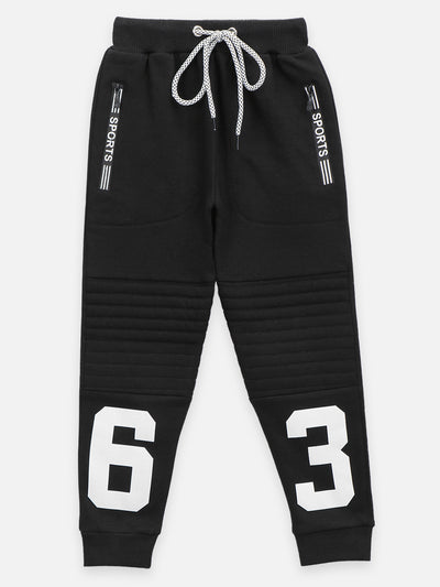 Black Knee Quilted Fleece TrackPant