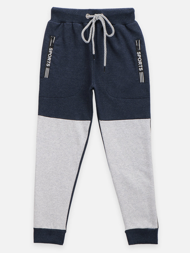 Blue Melange Colorblock Fleece Trackpant