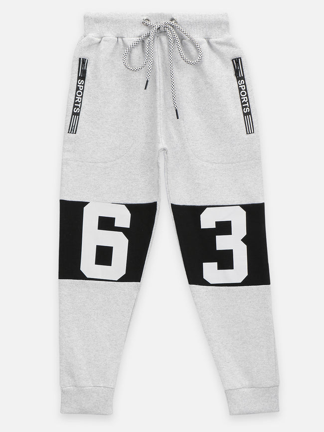 Melange Grey Knee Printed Fleece TrackPant