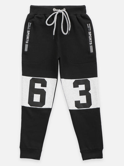 Black Knee Printed Fleece TrackPant