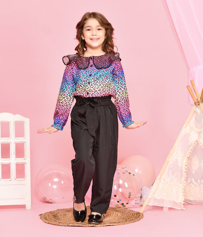 Elegant Tiger Print Top with Black Trouser Set