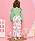 Green Polka Frilly Top with Watermelon Print Palazzo Set