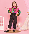 Multicolour Stripe Ruffled Top with Black Trouser Set