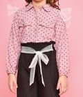 Dusky Pink Polka Shirt with Black Jogger style Pant Set