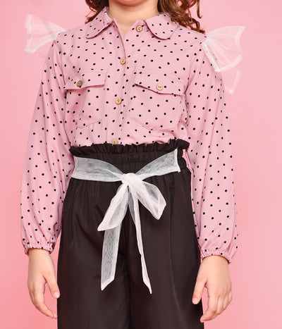 Dusky Pink Polka Shirt with Black Jogger style Pant Set