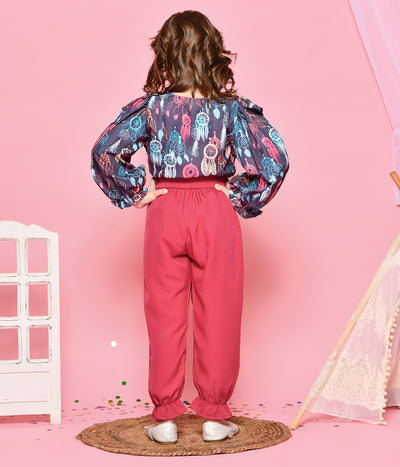 Dream Catcher Ruffled Top with Jogger Style Pant Set