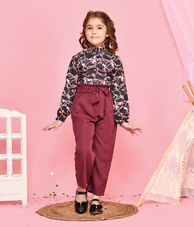 Abstract Print Black top with Trouser Set