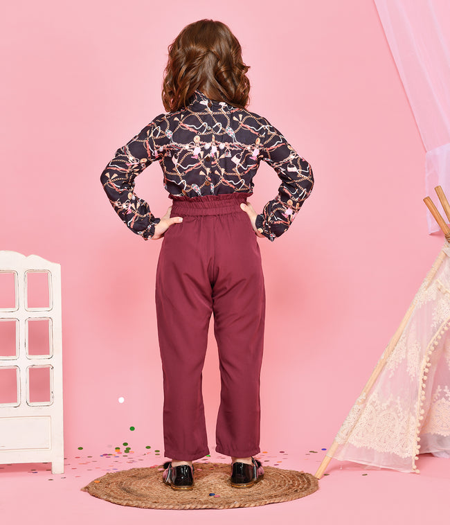 Abstract Print Black top with Trouser Set