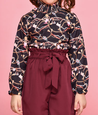Abstract Print Black top with Trouser Set
