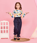 Funky Camera Print Ruffled Top with Jogger Style Pant Set