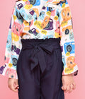 Funky Camera Print Ruffled Top with Jogger Style Pant Set