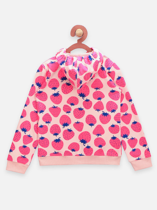Strawberry Print Pink Full Sleeves Hoodie