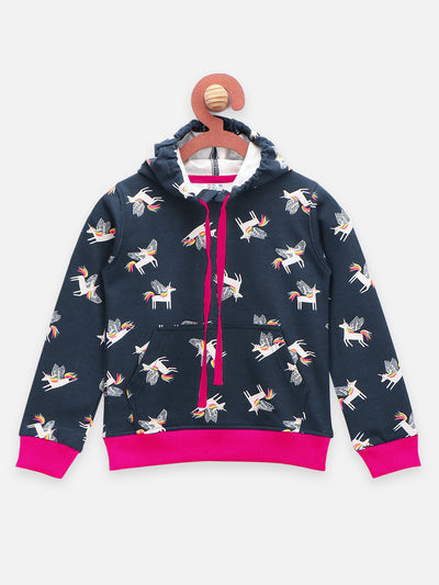 Unicorn Print Midnight Blue Hoodie