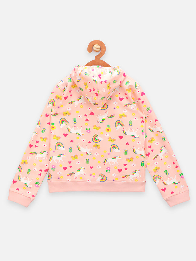 Unicorn Print Baby Pink Hoodie