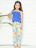 Blue White Electric Polka Top with Palazzo Pants Set