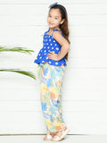 Blue White Electric Polka Top with Palazzo Pants Set