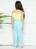 Yellow Light Blue Ruffled Top with Polka Palazzo Set
