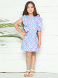 Light Blue Funky Print Flared Top with Skirt Set
