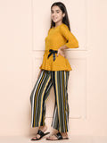 Mustard Multi Peplum Top with Striped Pant Set