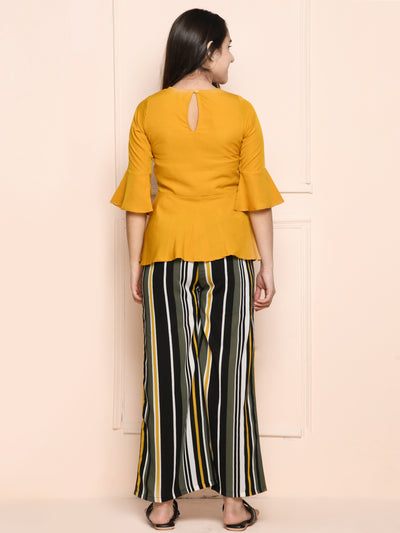 Mustard Multi Peplum Top with Striped Pant Set