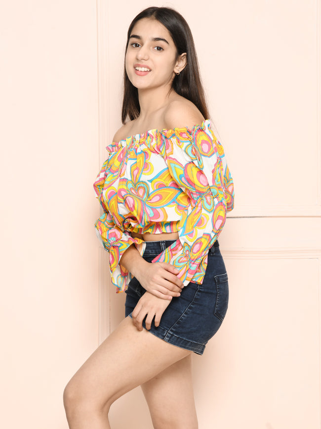 Multicolor Bardot Off Shoulder Top