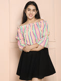 Multicolor Striped Bardot Off Shoulder Top