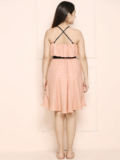 Beige Crisscross Fit n Flare Dress