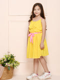 Lemon Yellow Polka Crisscross Fit n Flare Dress