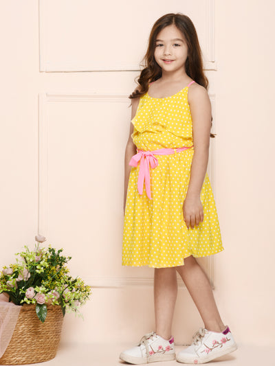 Lemon Yellow Polka Crisscross Fit n Flare Dress