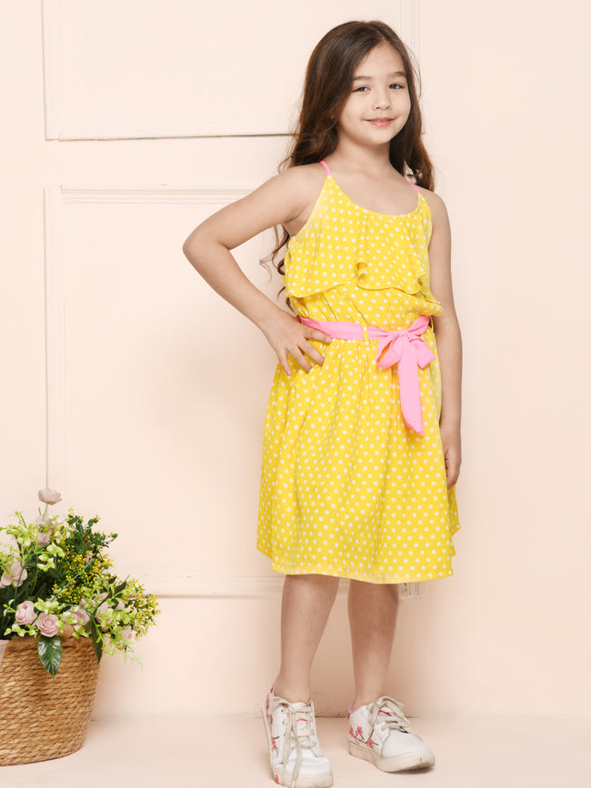 Lemon Yellow Polka Crisscross Fit n Flare Dress