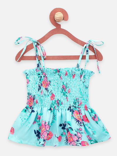 Red Turquoise Blue Strappy Smocking Crop Top - Pack of 2