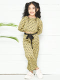 Green & Black Polka Dotted Co-ords Set for Girls