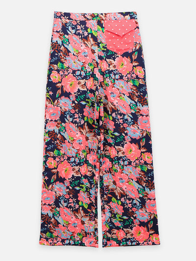 Pink Black Polka Crop Top with Floral Pant Set