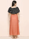 Black Brown Polka Top and Skirt Set