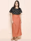 Black Brown Polka Top and Skirt Set