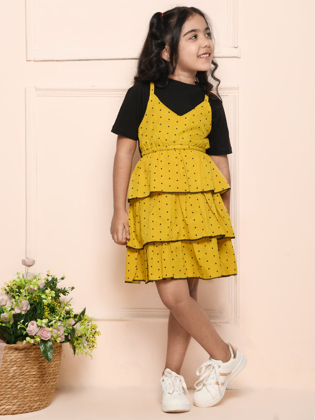 Yellow Black Pinafore Attached Dress