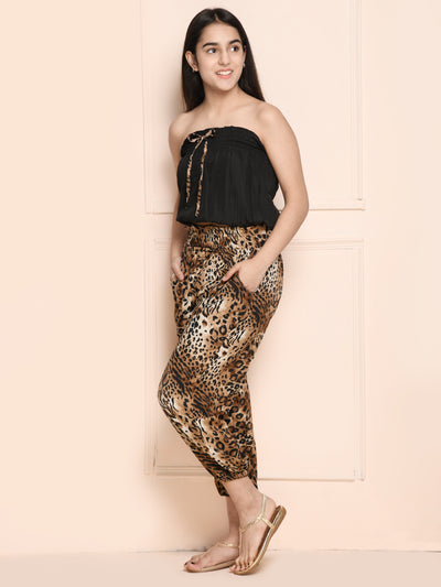 Black Animal Tube Top with Tiger Print Jogger Pant Set