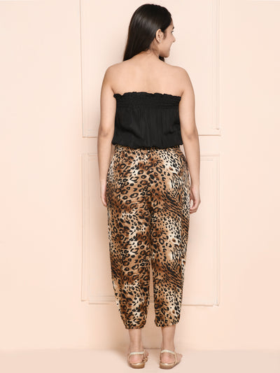 Black Animal Tube Top with Tiger Print Jogger Pant Set