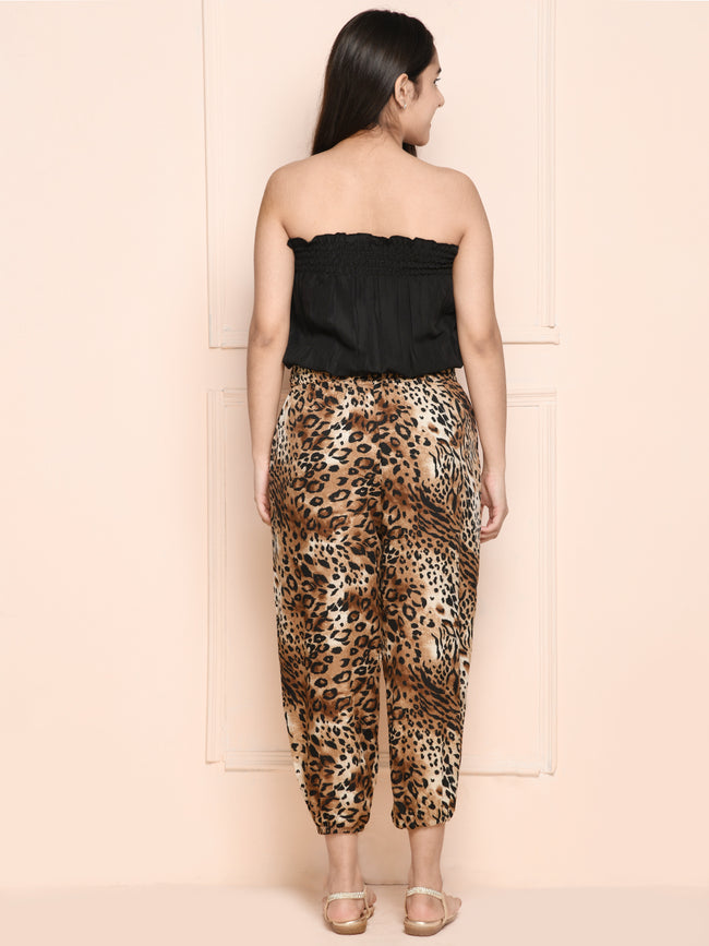 Black Animal Tube Top with Tiger Print Jogger Pant Set