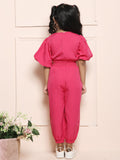 Dark Pink Ballon Sleeve Crop Top with Jogger Pant Coordinated Set