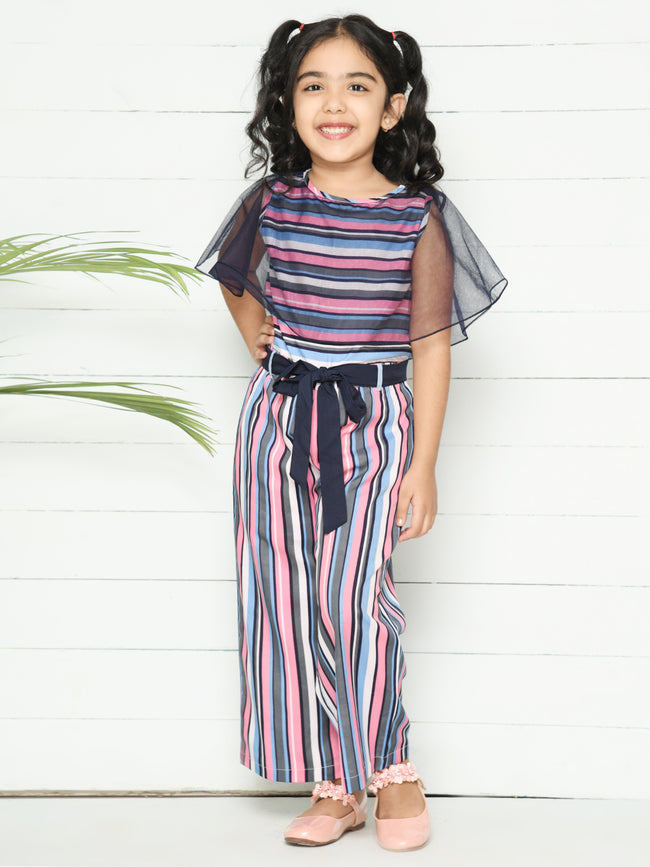 Navy Pink Striped Designer Jumpsuit