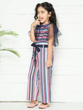 Navy Pink Striped Designer Jumpsuit